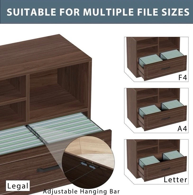 Home Office Wooden Storage Cabinet with Drawers and Shelves