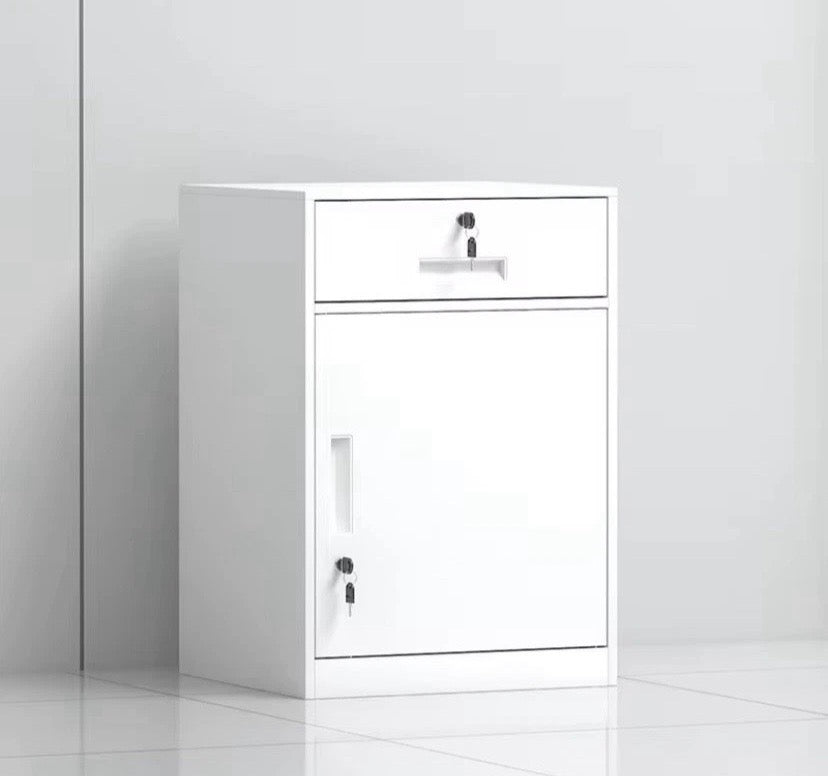 White Metal Filing Cabinet Drawer & Cupboard Lockable Office Storage Unit