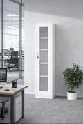 Tall White Filing Cabinet Glass Door Office Storage Cupboard Lockable