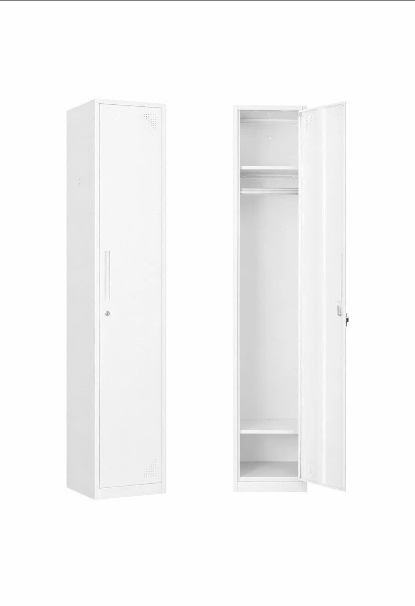 Steel Wardrobe Locker Cabinet Lockable Hanging Rail Shelf Storage White UK
