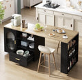 Kitchen Island Table with Storage Shelves Drawers Breakfast Bar Unit Oak Black