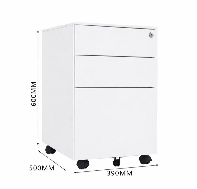 3 Drawer Mobile Filing Cabinet Lockable Steel Under Desk Storage White UK