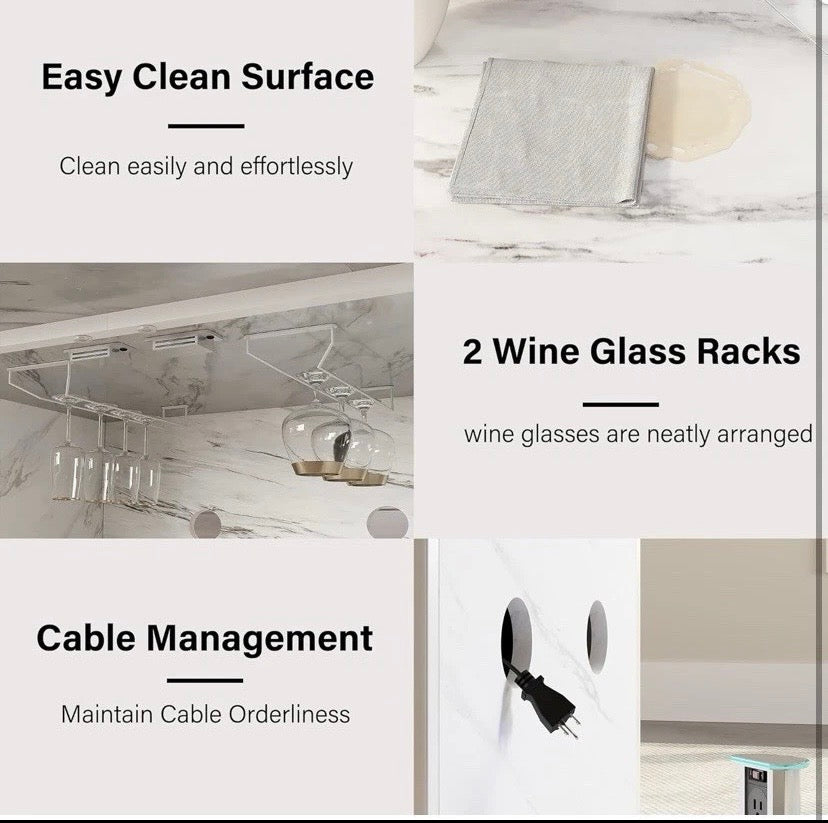 White Marble Effect Dining Table with Storage Cabinet Base 6 Seater