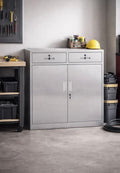 Stainless Steel Office Storage Cabinet Lockable 2 Door 2 Drawer FULLY ASSEMBLED