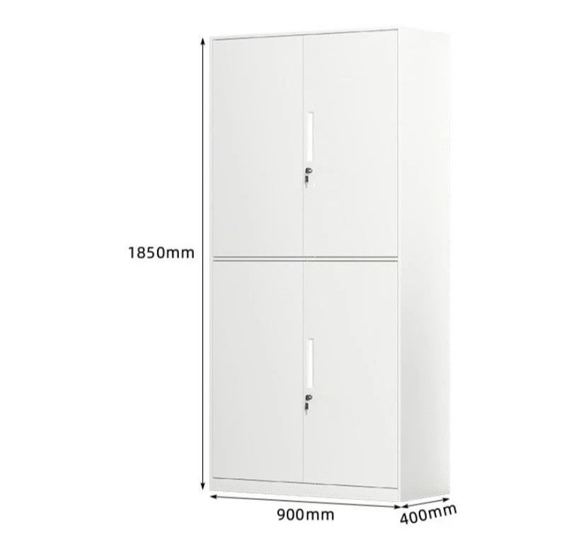 White Metal Storage Cabinet 4 Door Lockable Office Filing Cupboard Unit With Key