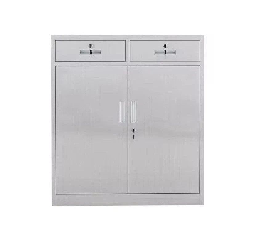 Stainless Steel Office Storage Cabinet Lockable 2 Door 2 Drawer FULLY ASSEMBLED