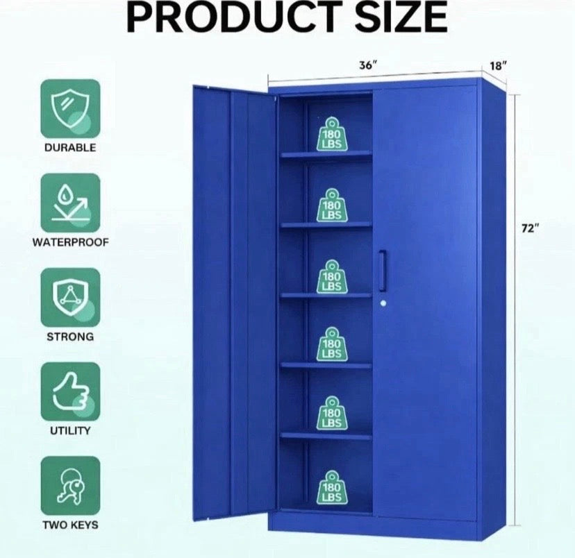 Blue Metal Storage Cabinet Shelf Garage Tool Cupboard Lockable Heavy Duty