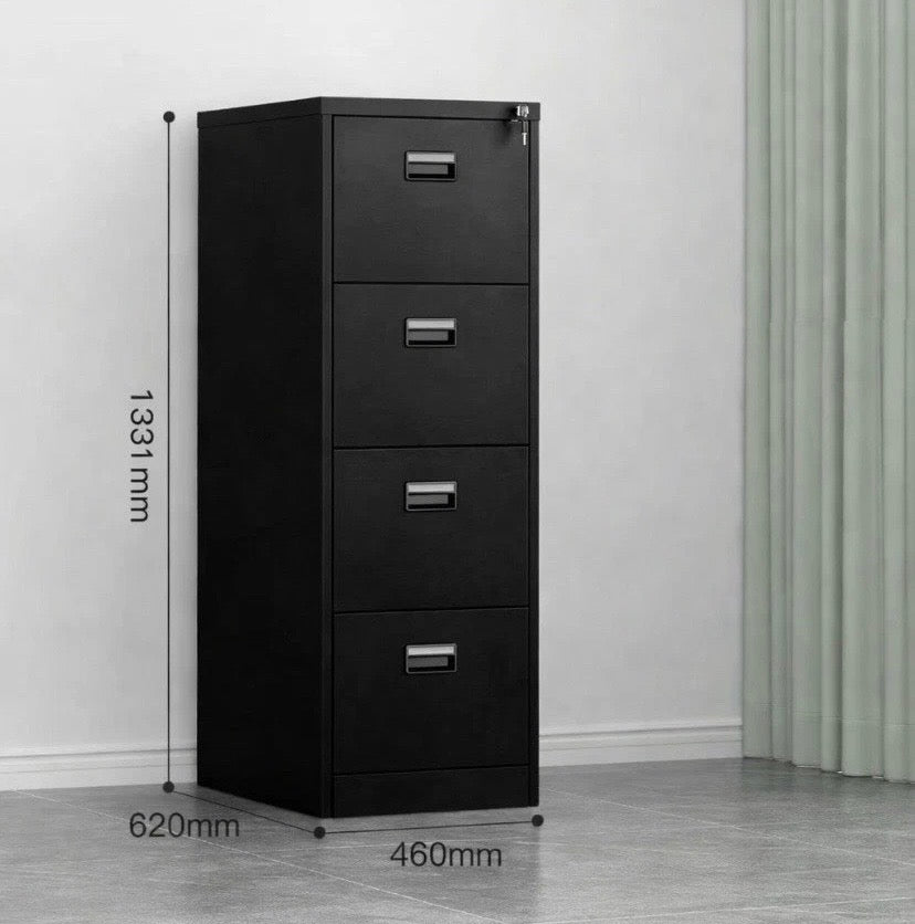 Black 4 Drawer Filing Cabinet Lockable A4 Legal Office Home Storage Unit