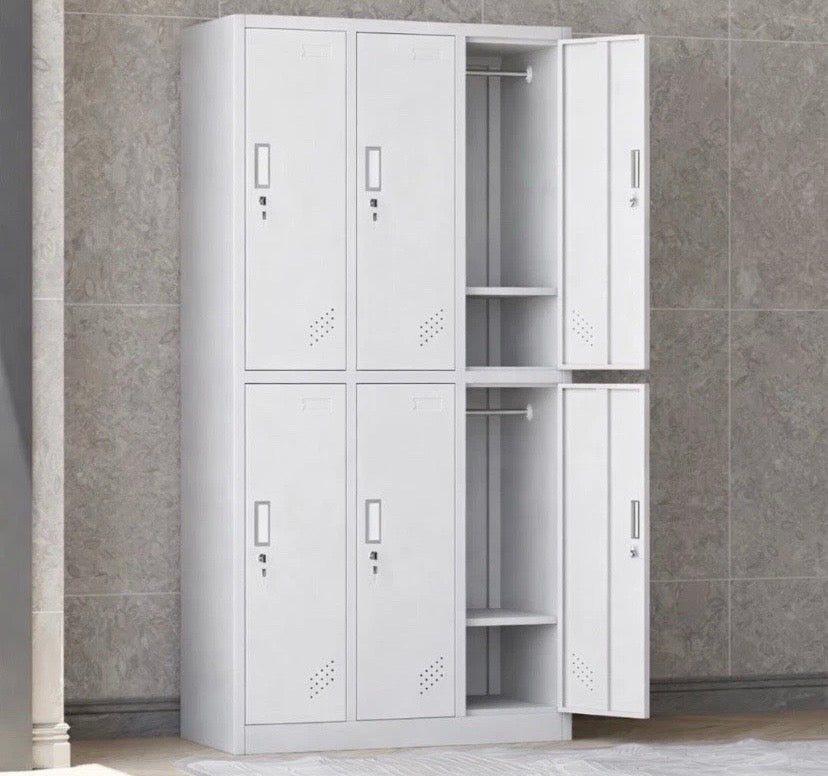 White Steel Locker Cabinet 6 Door Storage Gym Office Changing Room Unit