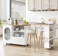 White Oak Kitchen Island Table with Storage Shelves Drawers Breakfast Bar Unit