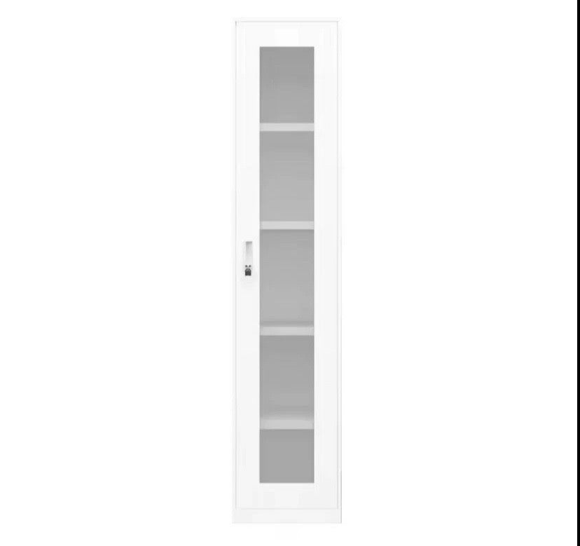 Tall White Filing Cabinet Glass Door Office Storage Cupboard Lockable