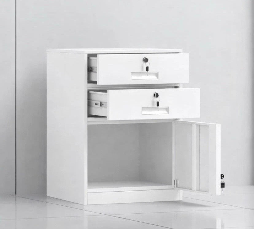 FULLY ASSEMBLED white Metal Filing Cabinet 2 Drawer Office Storage Lockable Unit