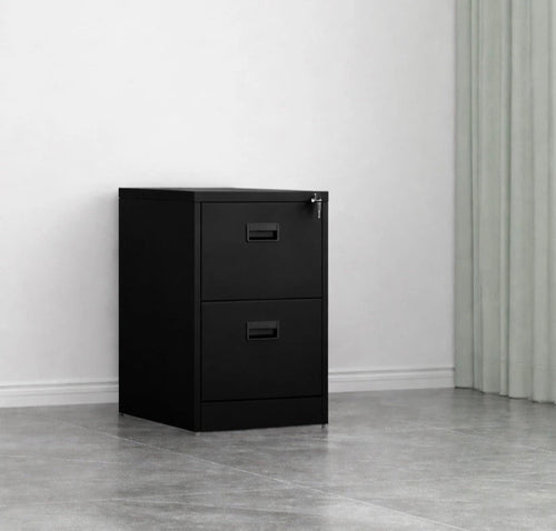 Black 2 Drawer Home Office Steel Filing Cabinet with Lockable Storage Cupboard