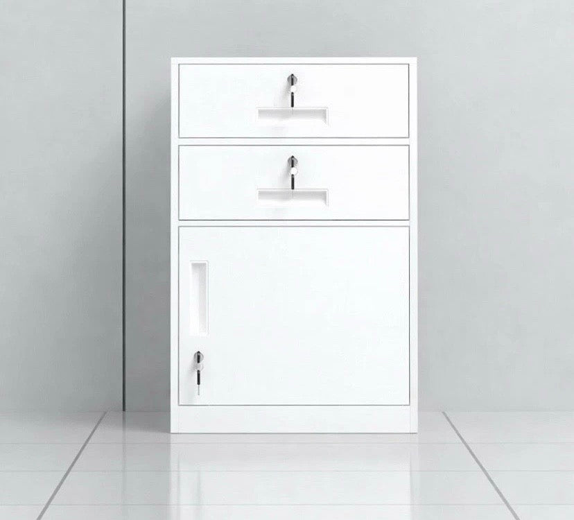FULLY ASSEMBLED white Metal Filing Cabinet 2 Drawer Office Storage Lockable Unit
