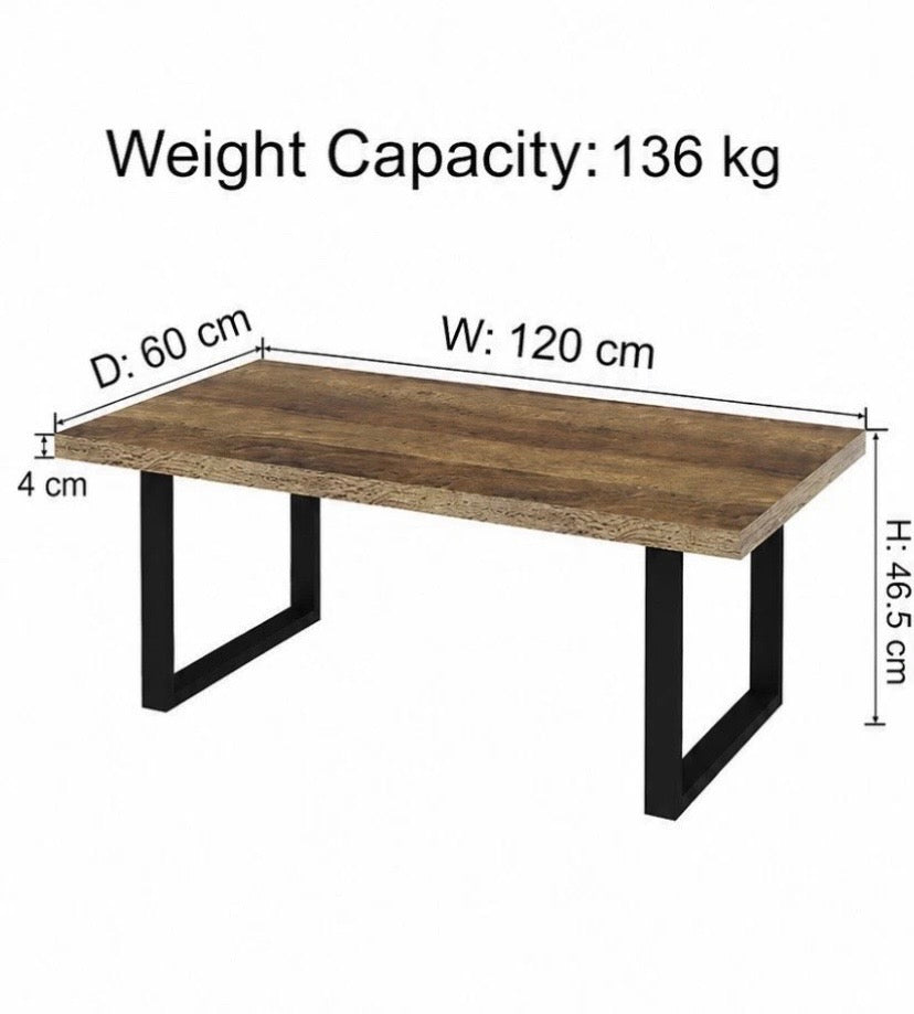 Industrial Rustic Coffee Table Wood Effect Top Black Metal Legs 120cm