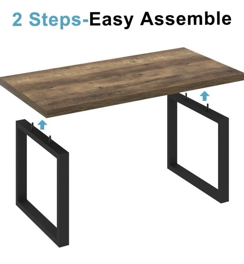 Industrial Rustic Coffee Table Wood Effect Top Black Metal Legs 120cm