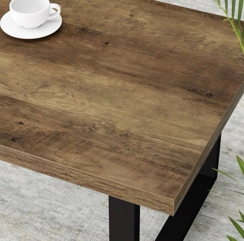 Industrial Rustic Coffee Table Wood Effect Top Black Metal Legs 120cm