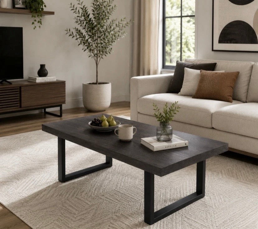 Grey Oak Coffee Table Industrial Metal Frame Living Room Centre Table 120cm