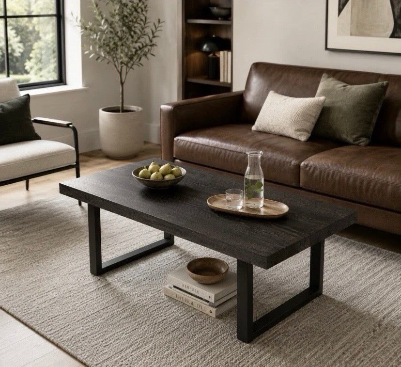 Grey Oak Coffee Table Industrial Metal Frame Living Room Centre Table 120cm