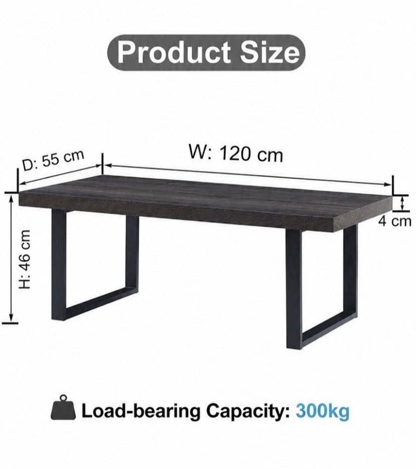 Grey Oak Coffee Table Industrial Metal Frame Living Room Centre Table 120cm