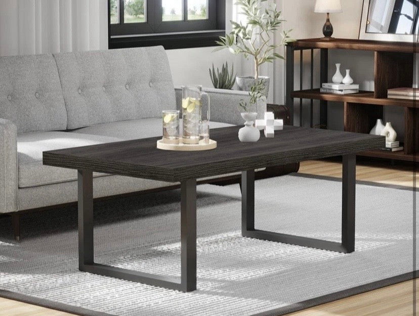 Grey Oak Coffee Table Industrial Metal Frame Living Room Centre Table 120cm