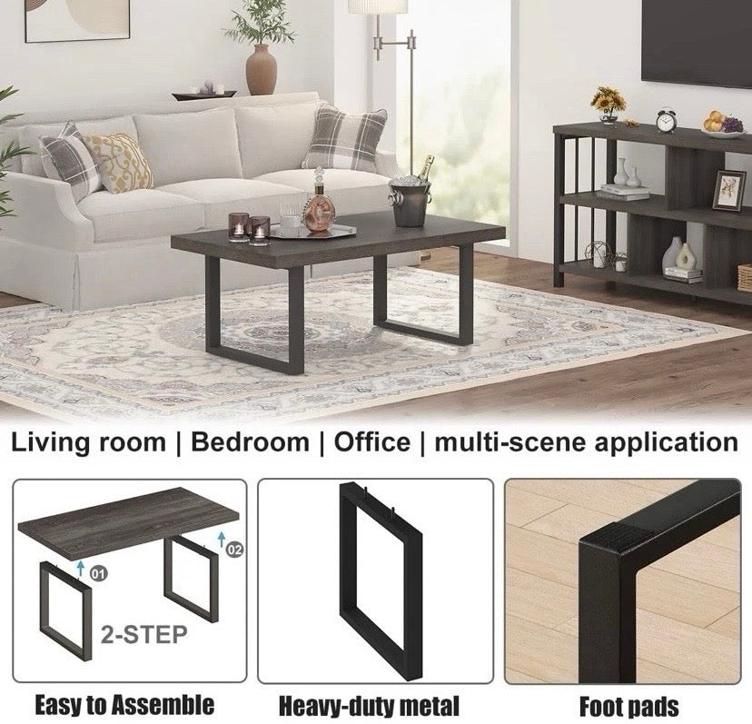 Grey Oak Coffee Table Industrial Metal Frame Living Room Centre Table 120cm