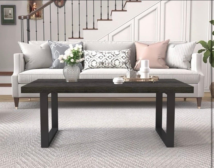 Grey Oak Coffee Table Industrial Metal Frame Living Room Centre Table 120cm