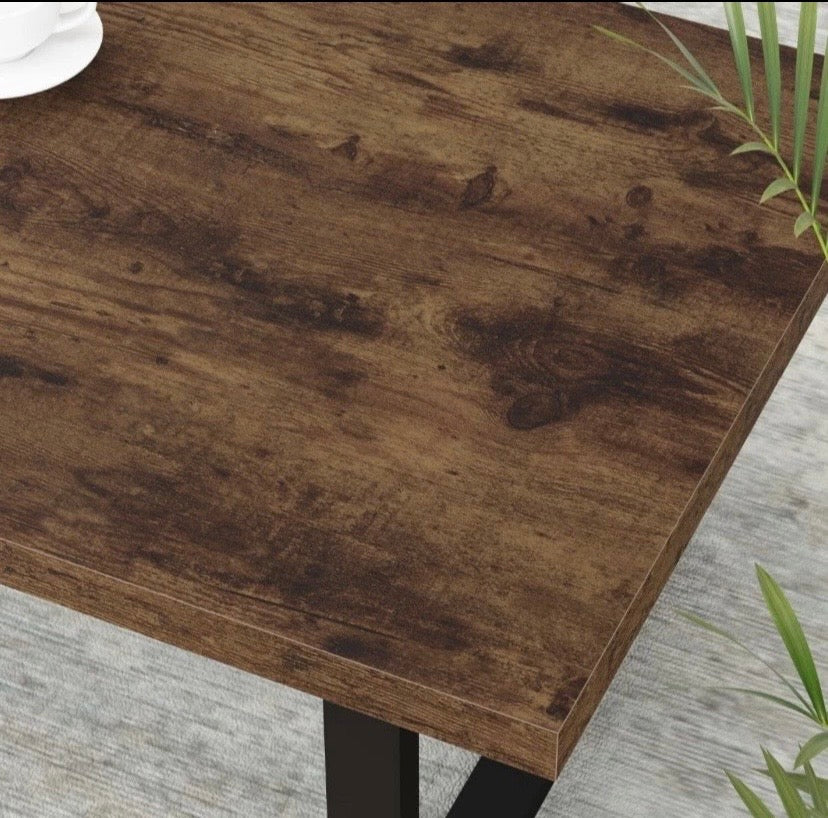 Rustic Industrial Coffee Table Wood Effect Top Metal Frame Living Room 120cm