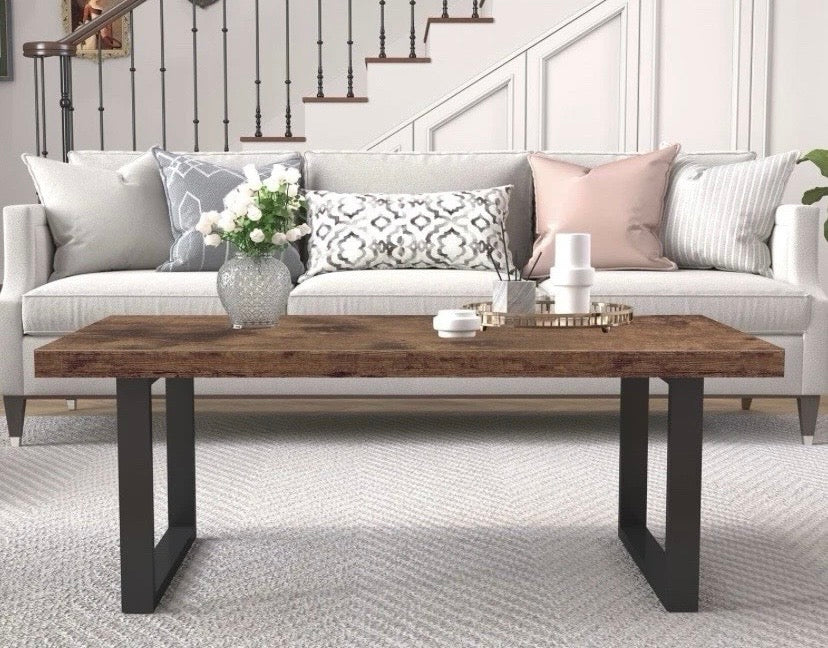 Rustic Industrial Coffee Table Wood Effect Top Metal Frame Living Room 120cm