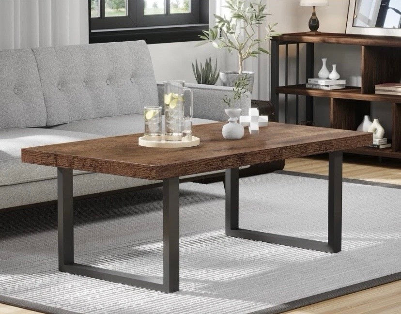 Rustic Industrial Coffee Table Wood Effect Top Metal Frame Living Room 120cm