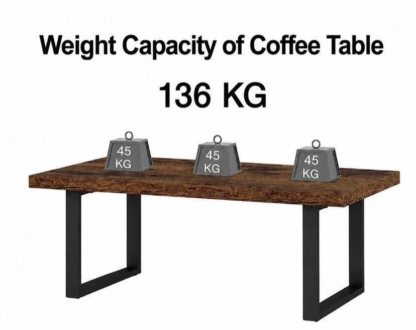 Rustic Industrial Coffee Table Wood Effect Top Metal Frame Living Room 120cm