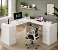 White Reversible L-Shaped Corner Desk 3 Drawer Home Office Workstation 150cm