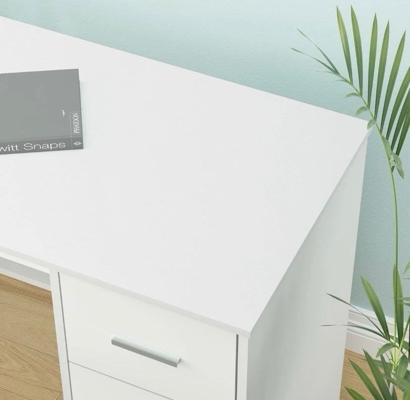 White Reversible L-Shaped Corner Desk 3 Drawer Home Office Workstation 150cm
