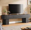 Dark wood TV stand bench with open console and angled block legs
